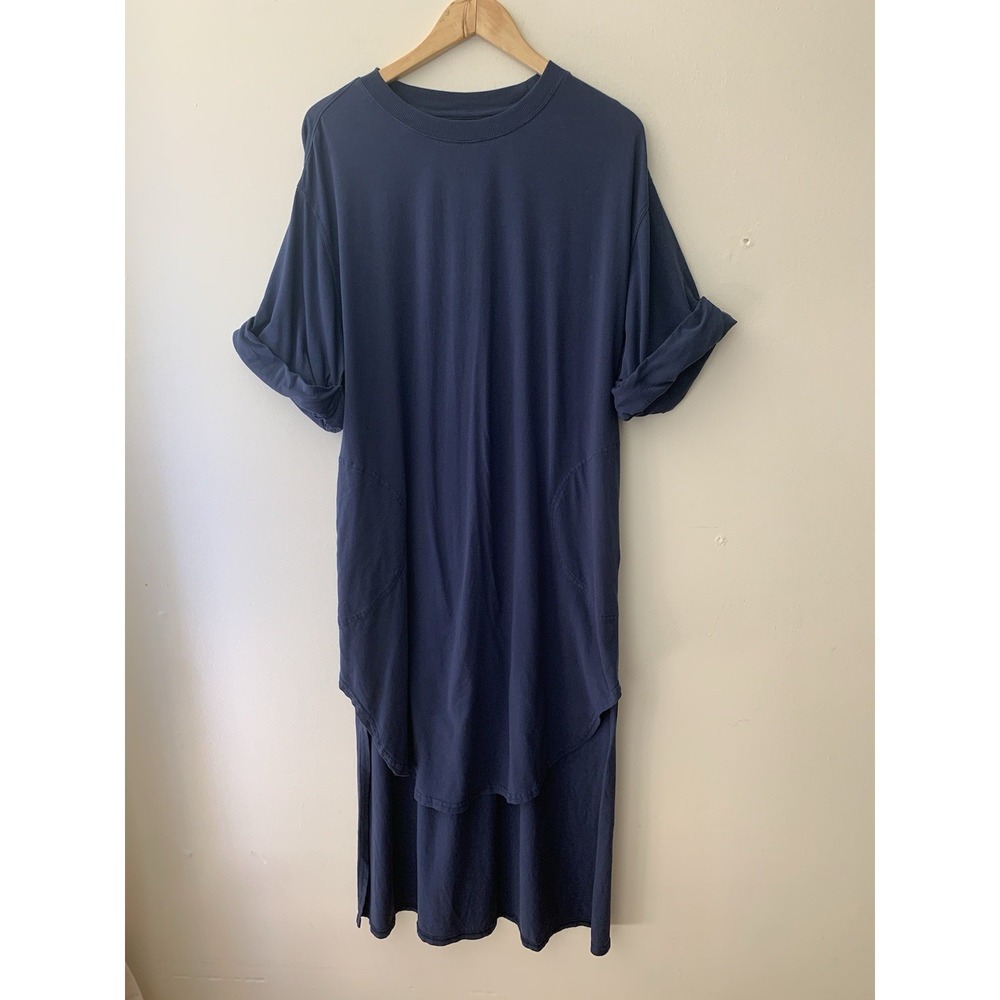 Free People Chrissa Hi Low Tee Dress Relaxed Fit Midi Blue XS Beach Coverup